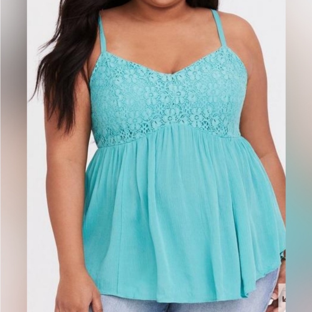 Turquoise Babydoll Gauze Lace Tank Top